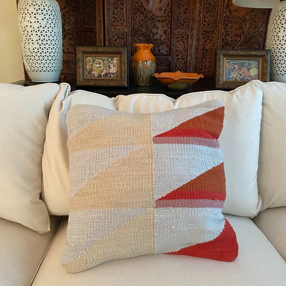 West Elm Woven Textured Geometric Pillow Cover 18x18 with pillow insert